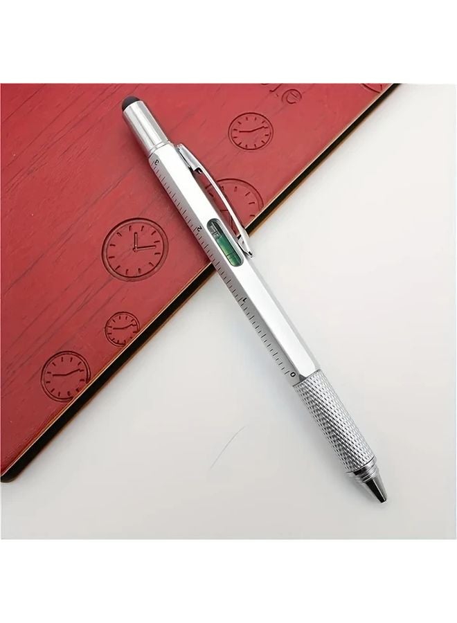 6 In 1 Multifunctional Silvery Tool Pen With Stylus Ruler Level Meter Screwdriver - Image 1